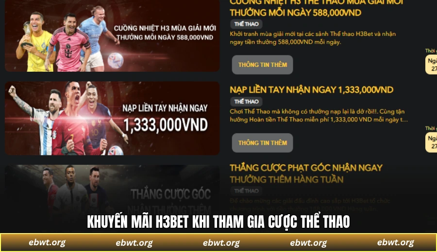Khuyến mãi H3BET khi tham gia cược thể thao