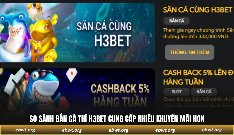 So sánh bắn cá thì H3BET cung cấp nhiều khuyến mãi hơn
