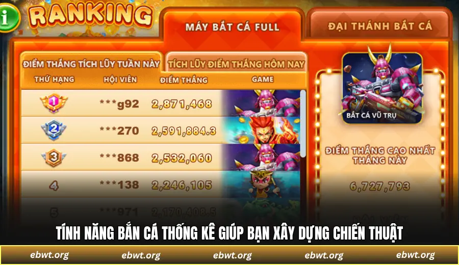 Tính năng bắn cá thống kê giúp bạn xây dựng chiến thuật